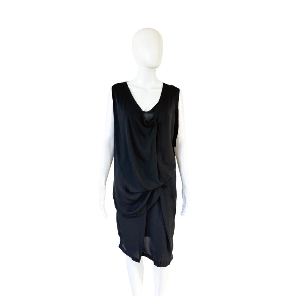 GARY GRAHAM Black Draped Silk Asymmetrical Cocktail Dress 2 Medium M